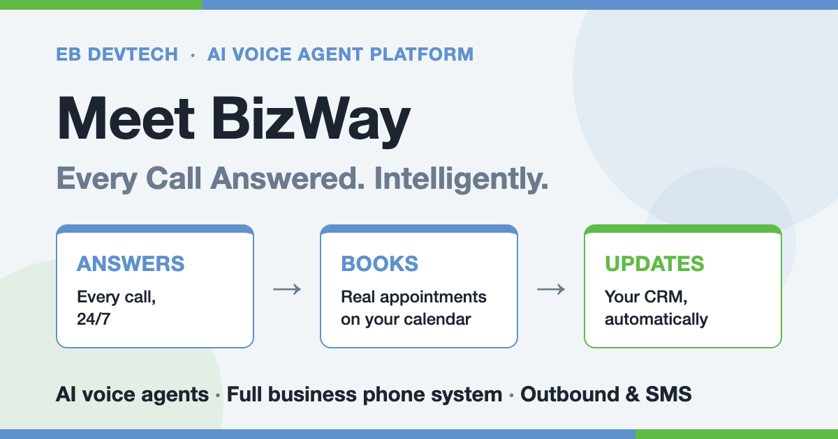 BizWay : des agents vocaux IA qui répondent à chaque appel, prennent les rendez-vous et mettent à jour votre CRM